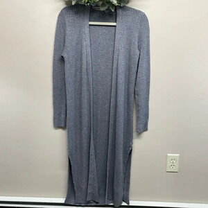 Athleta Long Sweater Duster Cardigan Merino Wool Blend Blue Gray S